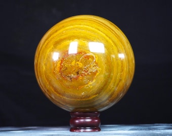 Large Yellow Calcite Sphere | Natural Crystal Healing, Meditation Ball