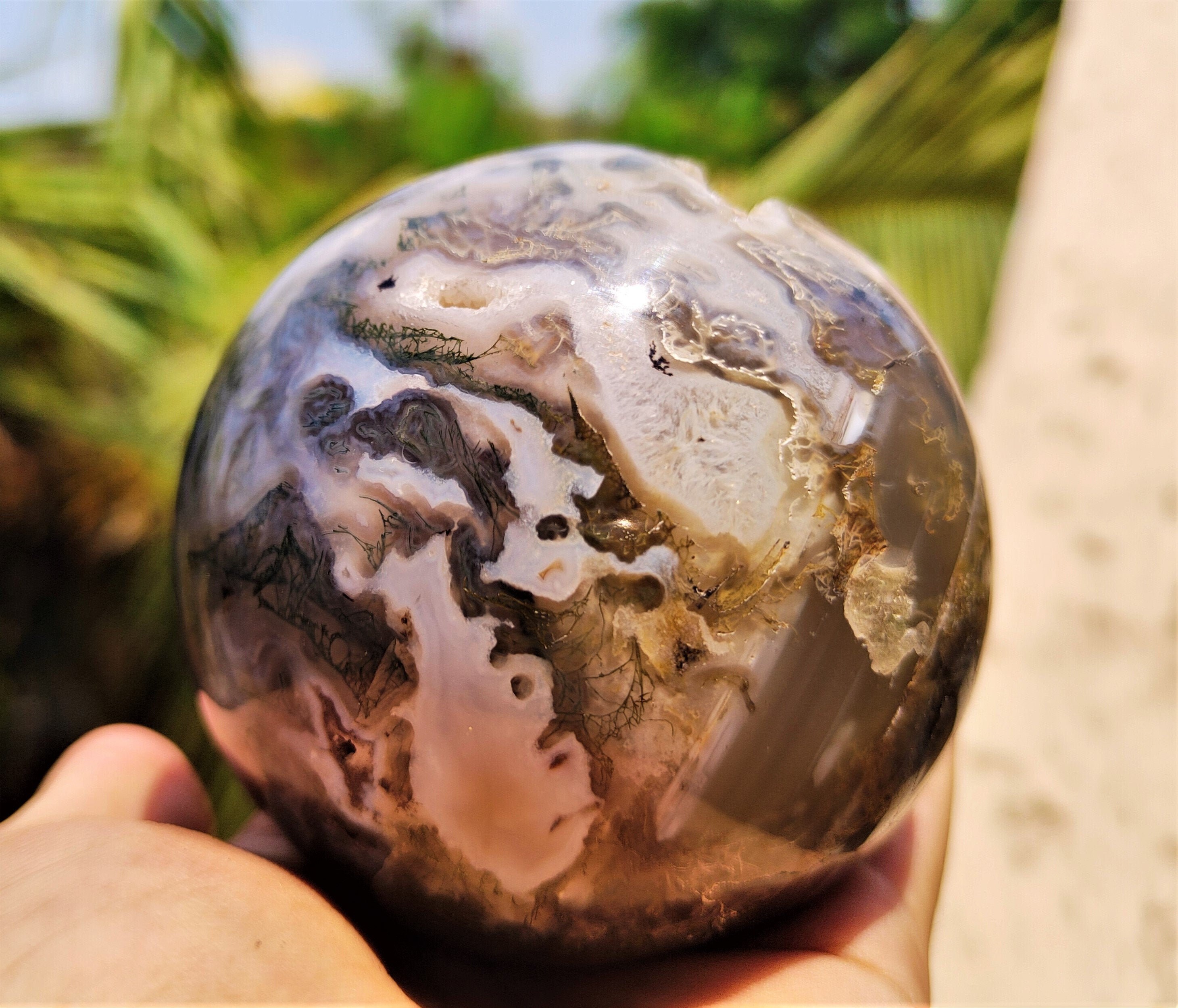 Beautiful Large 85MM Dark Green Moss Agate Geode Natural | Etsy