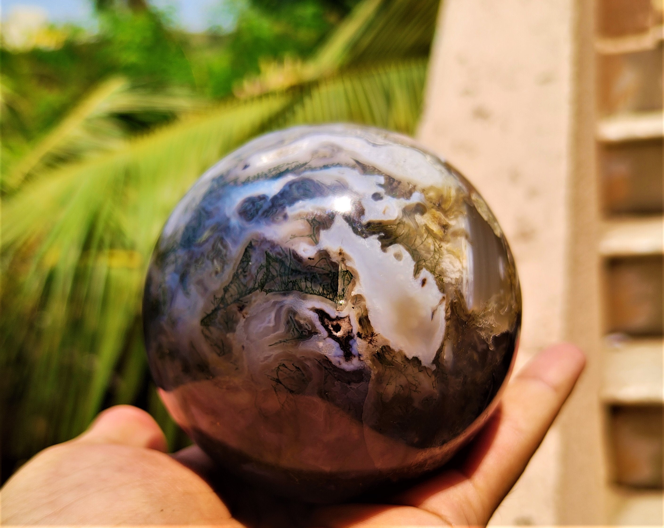 Beautiful Large 85MM Dark Green Moss Agate Geode Natural | Etsy