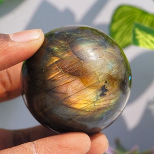 Green Labradorite Sphere: Flashy Metaphysical Healing Stone (50MM)