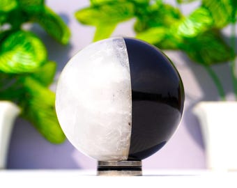 White Quartz Black Tourmaline Sphere: Natural Healing Crystal (60MM)