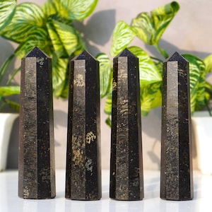 Black Nuummite Crystal Tower: Healing Stone Obelisk (100MM)
