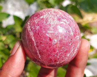 RHODONITE SPHERE Beautiful | Large-55MM| Natural Pink Rhodonite Crystal Healing High Quality Metaphysical Sphere Ball Hollyday Gifts