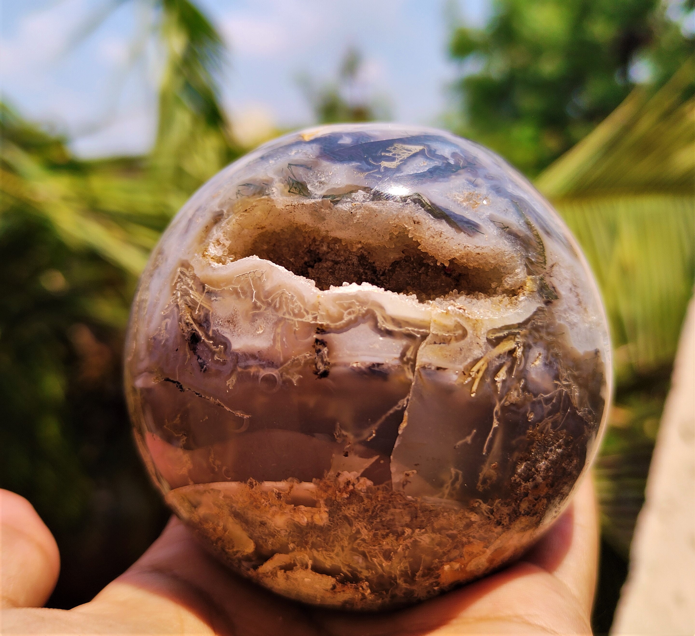 Beautiful Large 85MM Dark Green Moss Agate Geode Natural | Etsy
