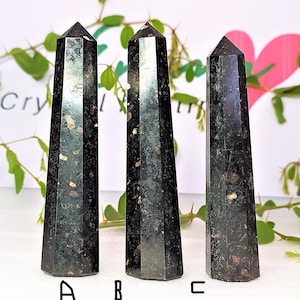 BLACK NUUMMITE TOWER | 95MM To 100MM | Black Nuummite Healing Crystal Stone, Nuummite Obelisk Tower Stone , 8 Faceted Point , Hollyday Gifts
