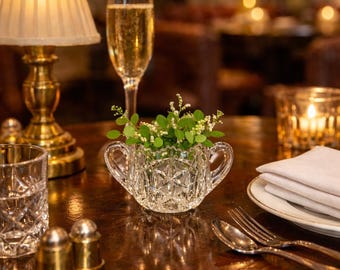 Antique American Brilliant Period Cut Glass Sugar Bowl | Ohio Star Pattern | Millersburg Glass Co. | Scalloped Rim Crystal, c. 1900