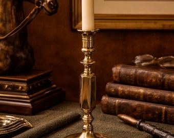 Vintage Solid Brass Candlestick – Made in USA – 10” Tall Classic Taper Holder – Equestrian Estate Decor – Traditional Brass Candle Holder