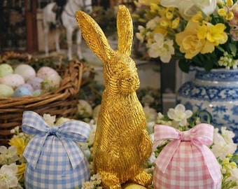 Vintage Style Gold Bunny Figurine – Ralph Lauren Inspired Easter Decor – Gold Metal Rabbit – Spring Table Decor – Elegant Bunny Statue – 6”