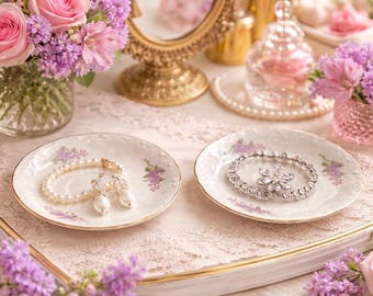 Vintage Fine Bohemian China Saucers – Czechoslovakia – Set of 2 Floral Trinket Dishes