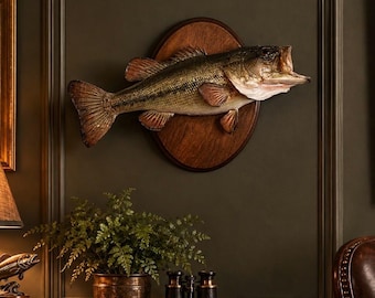 Vintage Mounted Largemouth Bass Fish Taxidermy | Lodge Decor | Rustic Western Wall Art | Cabin Hunting Camp Decor | Trophy Fish
