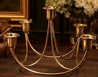 Small Vintage Brass Five-Arm Candelabra | Small Brass Taper Candle Holder | Classic Equestrian Study Decor | Holds 1” Taper Candles
