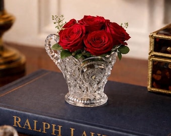 Vintage Pressed Glass Creamer Floral Pattern Elegant Clear Glass Serving Piece Vase Vessel
