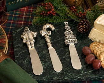 Christmas Cheese Spreaders — Santa, Candy Cane & Christmas Tree — Stainless Steel — Set of 3