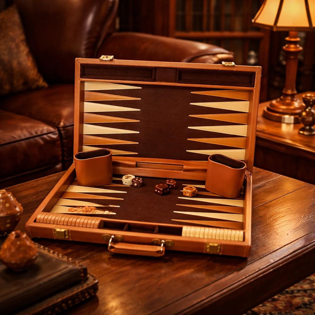 Vintage Leather Backgammon Set | Classic Travel Game Case | Complete ...