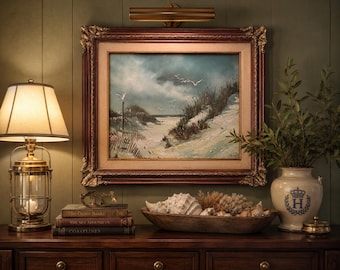 Vintage 1970s Coastal Oil Painting on Canvas | Original Signed “Robert” | Framed or Unframed Beach Seascape | Hong Kong Gallery Label