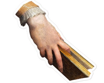 Hand with book painting detail stickers, Renaissance Aesthetic Sticker