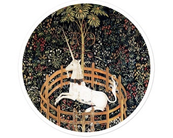 The Unicorn in Captivity sticker, Renaissance aesthetic sticker