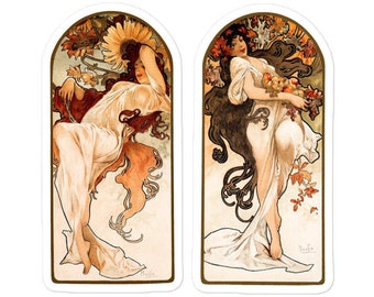 Alphonse Mucha Summer and Fall from The Seasons stickers, Water Bottle Stickers