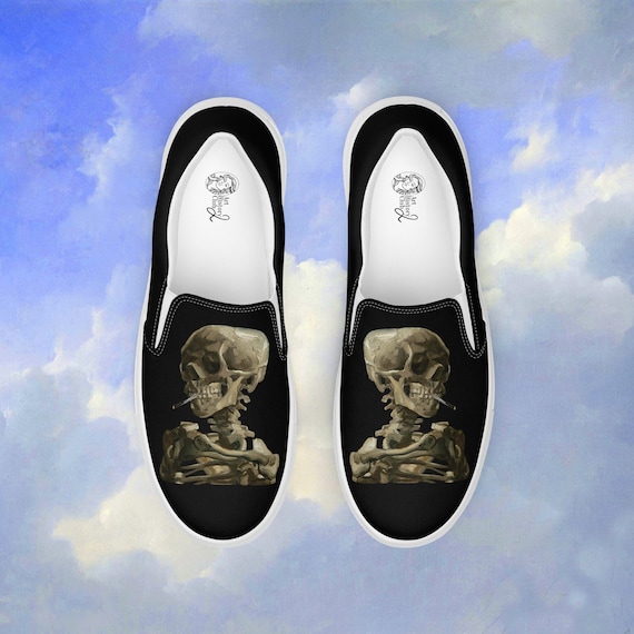 Mens Slip on Vincent Van Gogh Skull of a Skeleton With Burning