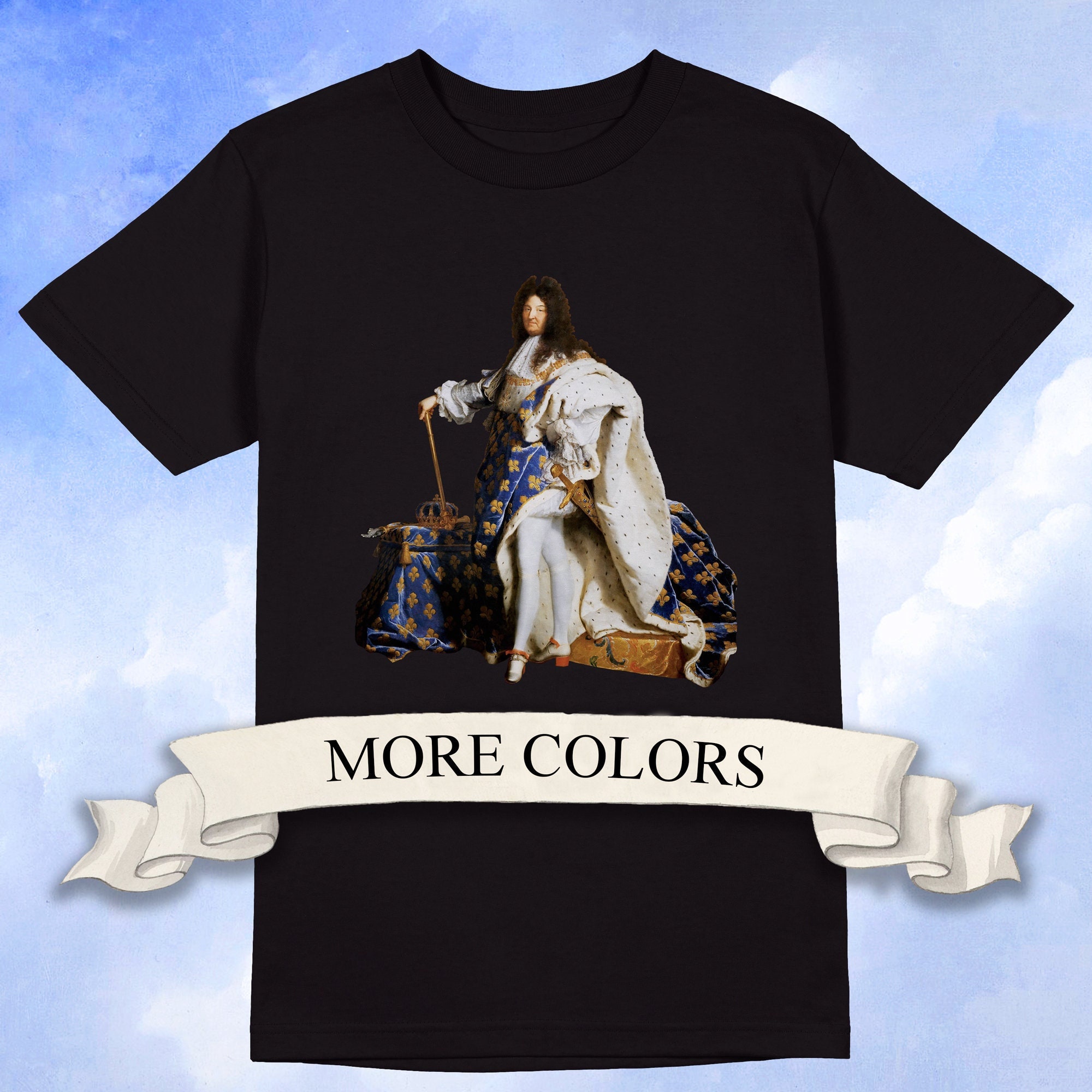 Fun Summer Retro History T-shirt. Sun King. Louis XIV. 