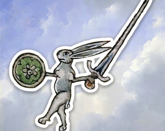 Weird Medieval Rabbit with sword sticker, Meme sticker