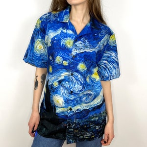 Unisex Starry Night Button up shirt, Vincent van Gogh button up shirt, Art Hawaiian shirt