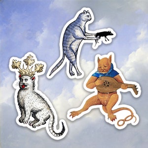 Set of 3 Medieval Cats stickers, Medieval memes sticker sheet