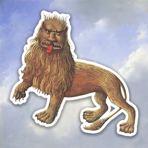 Adesivo de leão medieval estranho, adesivo de meme, adesivo de arte medieval