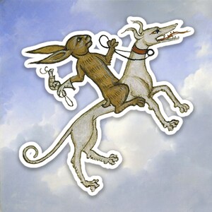 Autocollant de lapin médiéval étrange, autocollant Art Meme