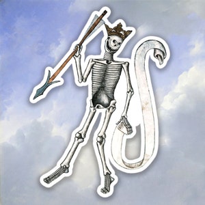 Raar middeleeuwse skeletkoningsticker, grappige middeleeuwse memesticker
