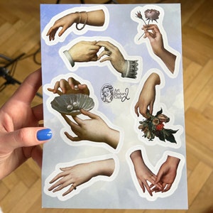 Renaissance handen stickervel, esthetische stickerset