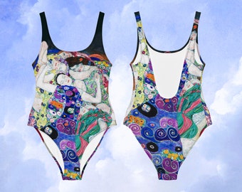 Gustav Klimt - The Maiden One-Piece Swimsuit, Art Swimsuit, Unique Swim Suit