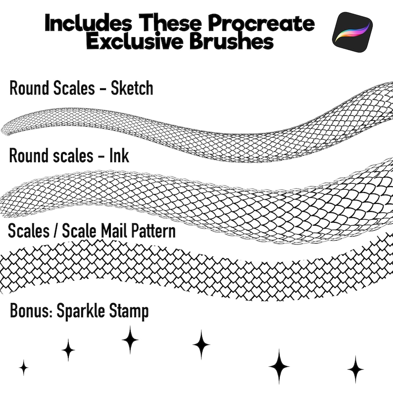 Procreate Brush Set Scales and Scale Mail Rounded Dragon Scales Snake