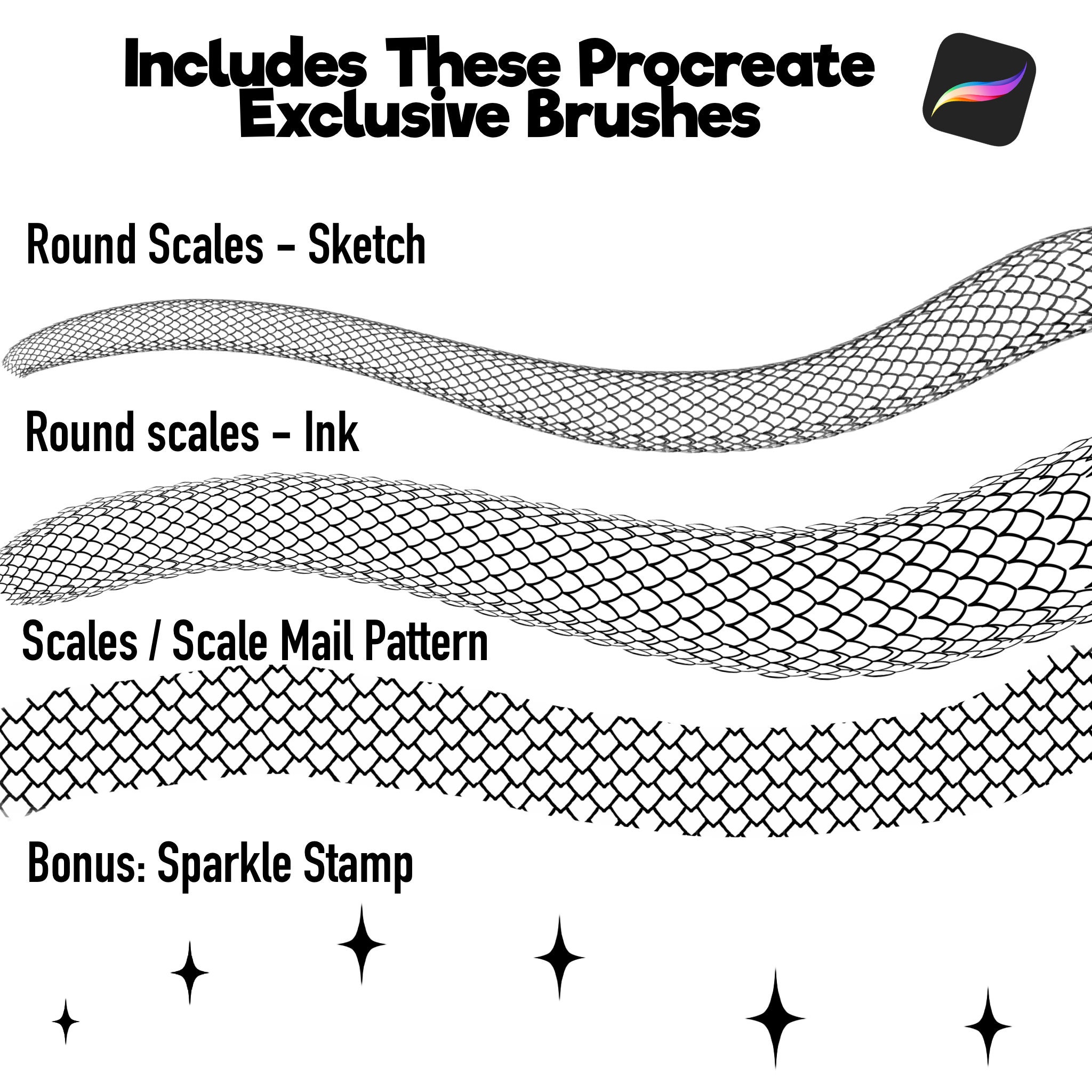 Procreate Brush Set Scales and Scale Mail Rounded Dragon Scales Snake