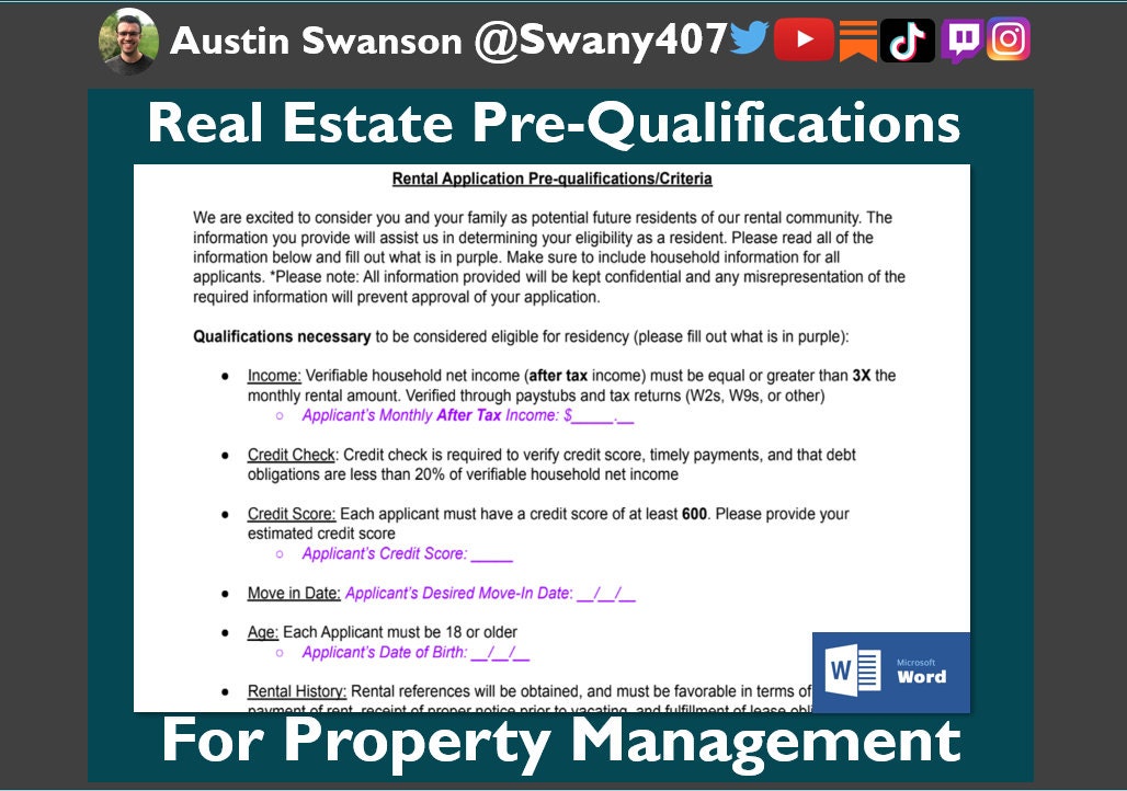 Property Management Real Estate PreQualification Form for Etsy