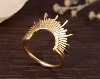 Sun Ring, Half Sun Ring, Dainty Ring, Rising Sun Ring, Gold Ring, Brass Ring, Celestial Ring, Minimalist Ring, Boho Ring, Gifts For Her