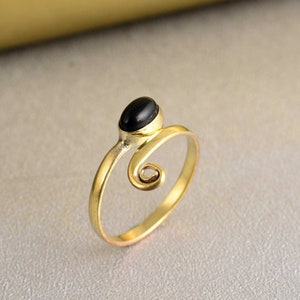 Tiny Black Obsidian Ring, Adjustable Gemstone Ring, Gold Ring, Stacking Black Ring, Dainty Obsidian Ring, Personalized Gift, Promise Ring