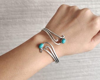 Turquoise Stone Bangle Armbanden, Verzilverde Bangle, Boho Turquoise Armbanden, Verjaardagscadeau, Boho Armbanden, Turquoise Cadeau voor haar