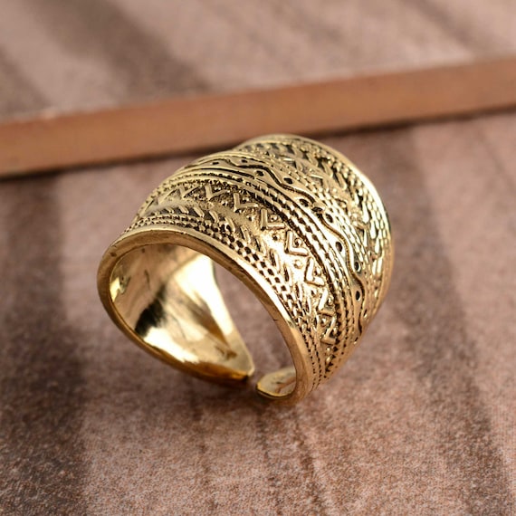 Boho ring, Bohemian ring, Hippie ring, Gold ring, Tribal ring, Wide ring, Brass ring, Boho jewelry, Chunky ring, Aztec ring, Statement ring