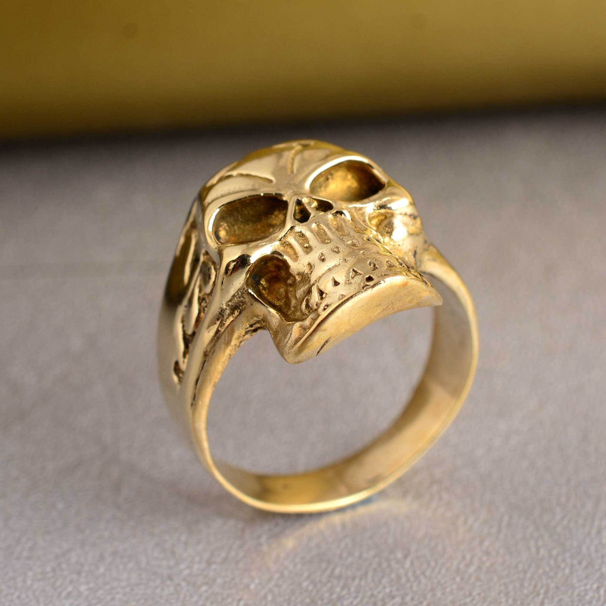 Wide Skull Ring, Skull Ring, Gothic Skull Ring, Gold Skull Ring
