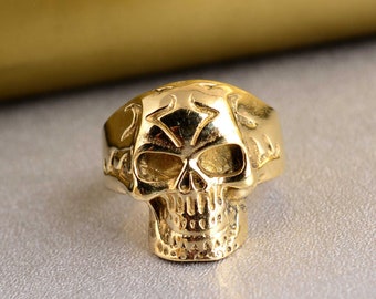 Brede schedelring, schedelring, gotische schedelring, gouden schedelring, multi-schedelring, Halloween cadeau, handgemaakt cadeau-item, vrouwenring