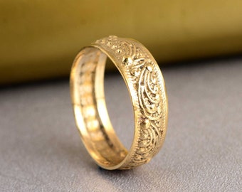 Victorian Style Filigree Gold Ring, Brass Rings, Wide Band Ring