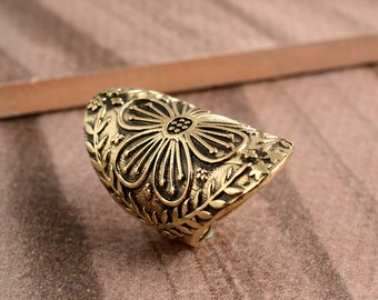 Brass Adjustable Filigree Flower Ring, Filigree Ring, Brass Ring, Flower Ring, Mandala Ring, Floral Ring, Adjustable Ring, Minimalist Rings