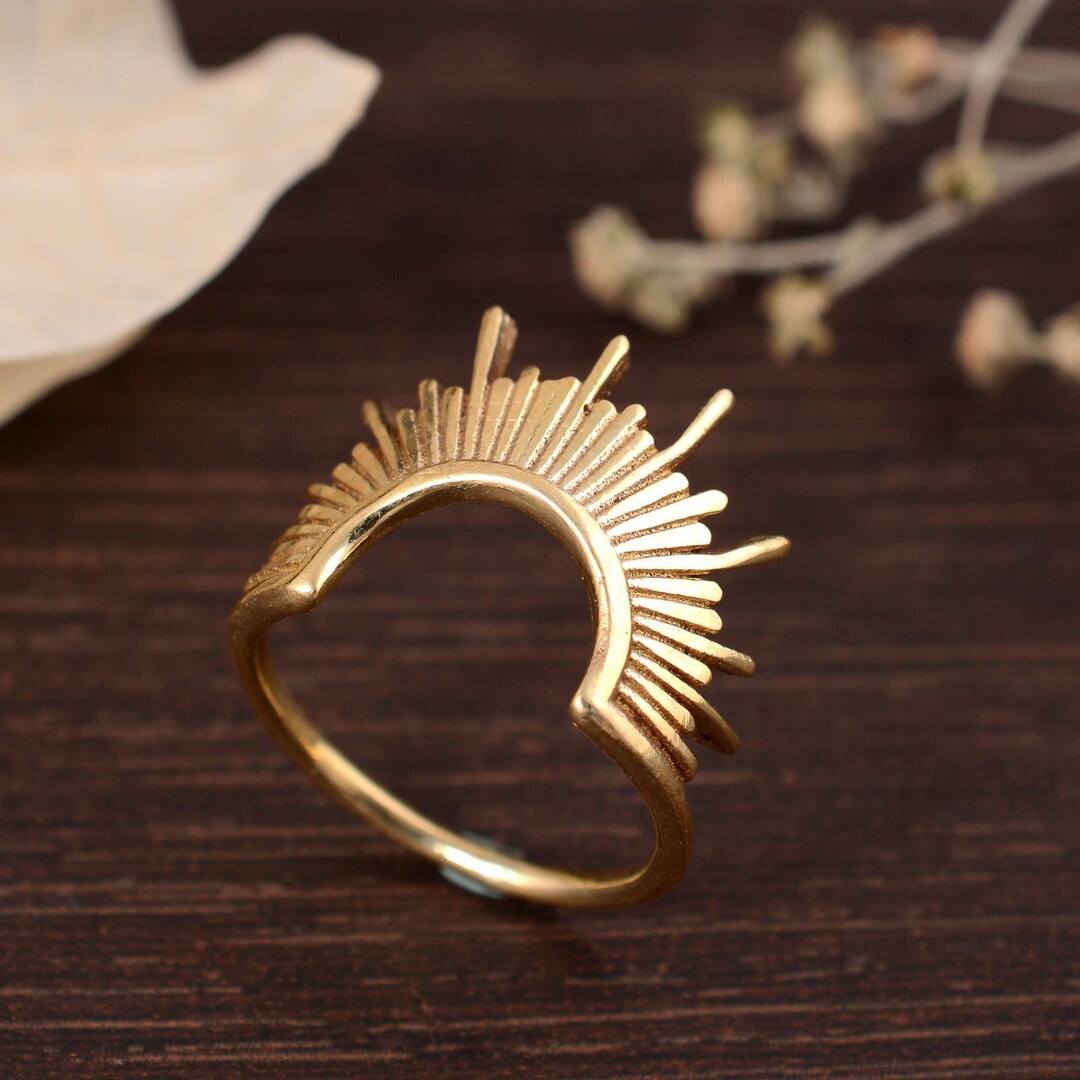 Sun Ring, Half Sun Ring, Dainty Ring, Rising Sun Ring, Gold Ring, Brass ...