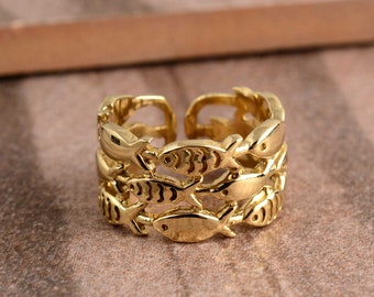 Fish Ring, Swimming Fish Ring, Sea Ring, Ocean Ring, Adjustable Ring, Brass Ring, Gift For Her