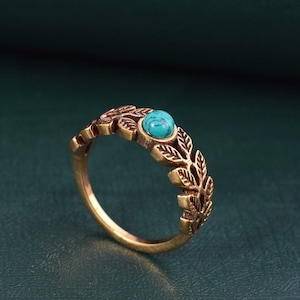 Turquoise ring, Leaf ring, Brass ring, Gemstone ring, Handmade jewelry, Unique ring, Boho ring, Vintage ring, Gift for her, Gifts for him