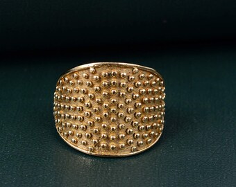 Gold Dome Ring, Gold Beaded Ring, Statement Ring, Pebble Ring, Chunky Ring, Large Dome Ring, Classic Dome Ring, Handmade Jewelry, Brass Ring