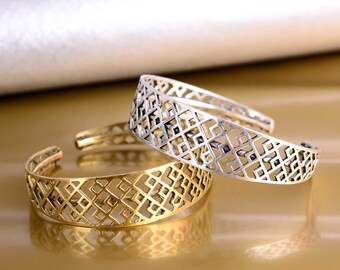Gold Filigree Bracelet, Gold Bracelet, Cuff Bracelet, Antique Style Bracelet, Filigree Bracelet, Boho Bracelet, Gift For Her,Square bracelet