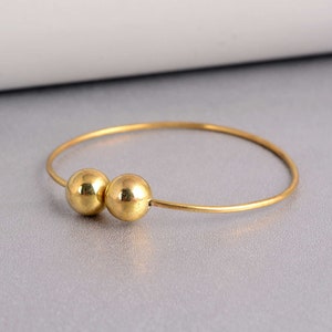 Big Ball Bangle Bracelet, Double Ball End Cuff Bangle, Open Cuff Bracelet, Adjustable Bangle, Handmade Cuff, Gift for Women, Jewelry