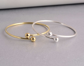 Double Ball Bracelet, Ball End Bangle, Gold Brass Open Cuff Bangle, Classic Gold Bangle, Adjustable Cuff Bracelet, Gift For Her